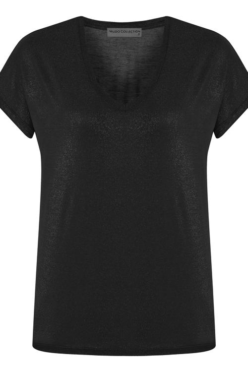  V YAKA PARLAK SİMLİ T-SHIRT