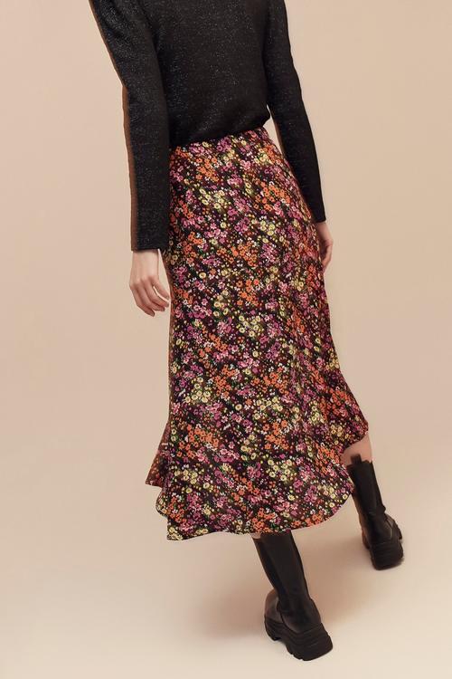  ÇİÇEK DESENLİ YIRTMAÇLI MİDİ ETEK