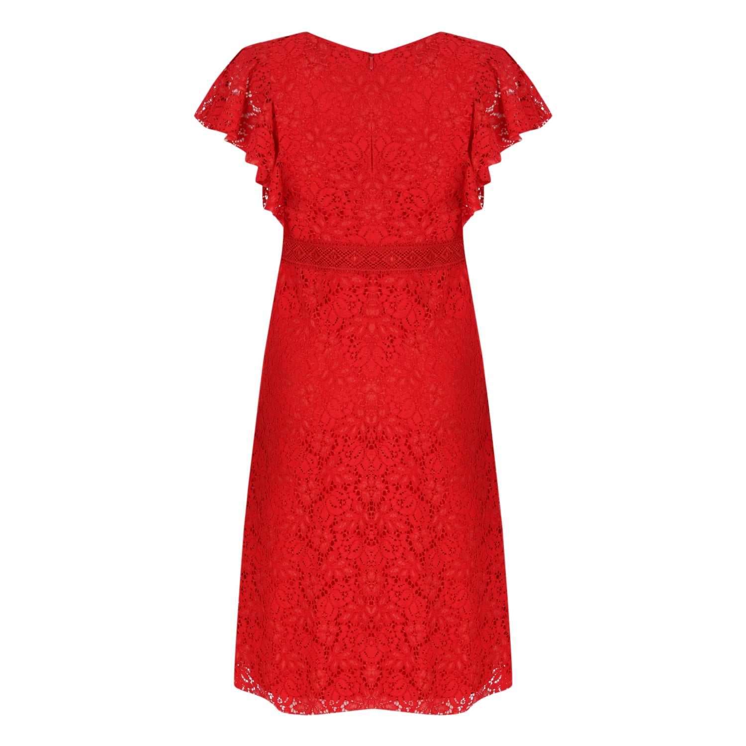 KOLLARI VOLANLI MİDİ DANTEL ELBİSE