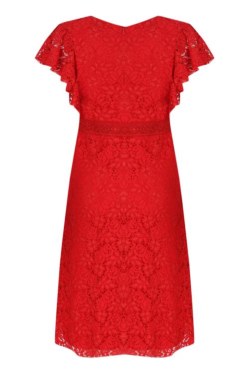  KOLLARI VOLANLI MİDİ DANTEL ELBİSE