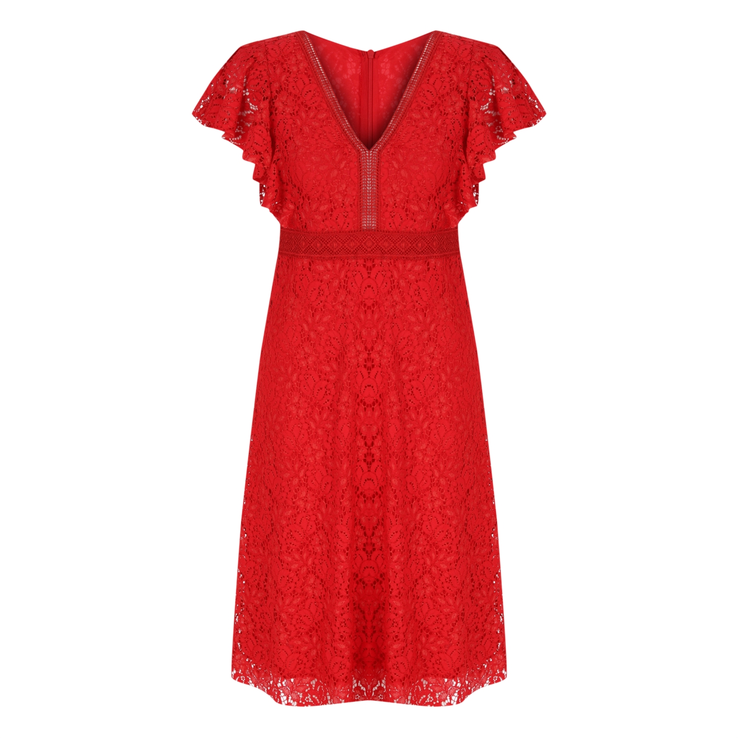 KOLLARI VOLANLI MİDİ DANTEL ELBİSE