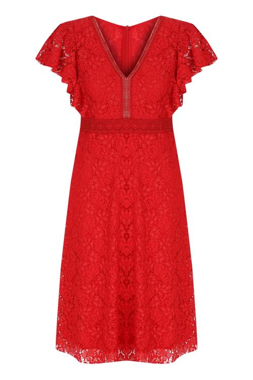  KOLLARI VOLANLI MİDİ DANTEL ELBİSE