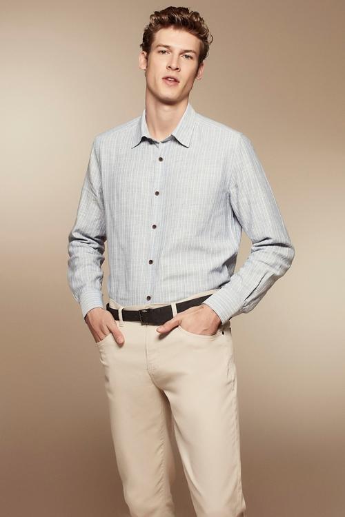  ÇİZGİLİ SLIM FİT PAMUKLU GÖMLEK