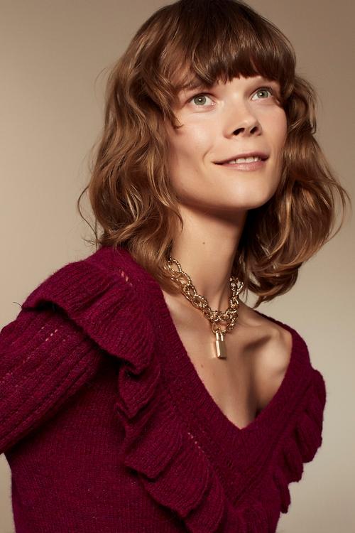  V YAKA FIRFIR DETAYLI TRİKO KAZAK