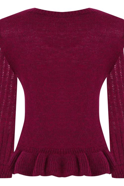  V YAKA FIRFIR DETAYLI TRİKO KAZAK