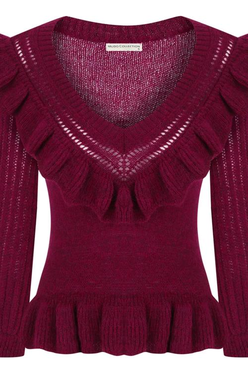  V YAKA FIRFIR DETAYLI TRİKO KAZAK