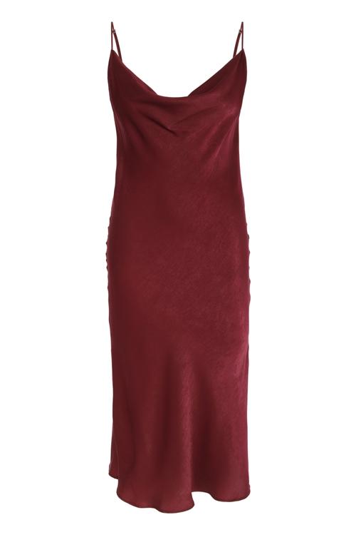  DEGAJE YAKA İNCE ASKILI YIRTMAÇLI SATEN MİDİ ELBİSE