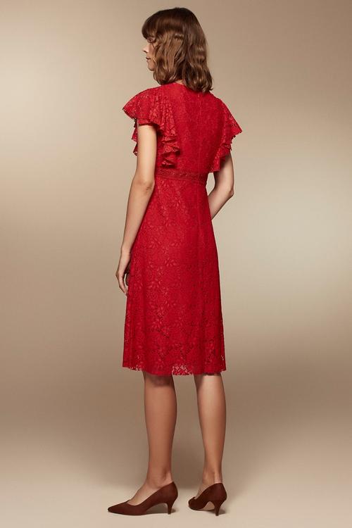  KOLLARI VOLANLI MİDİ DANTEL ELBİSE