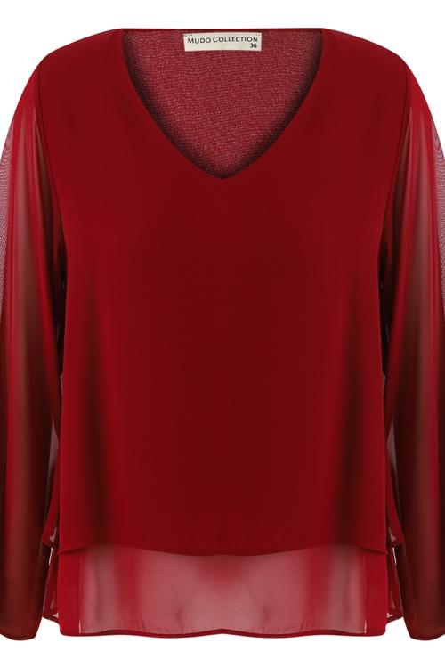  V YAKA ŞİFON BLUZ