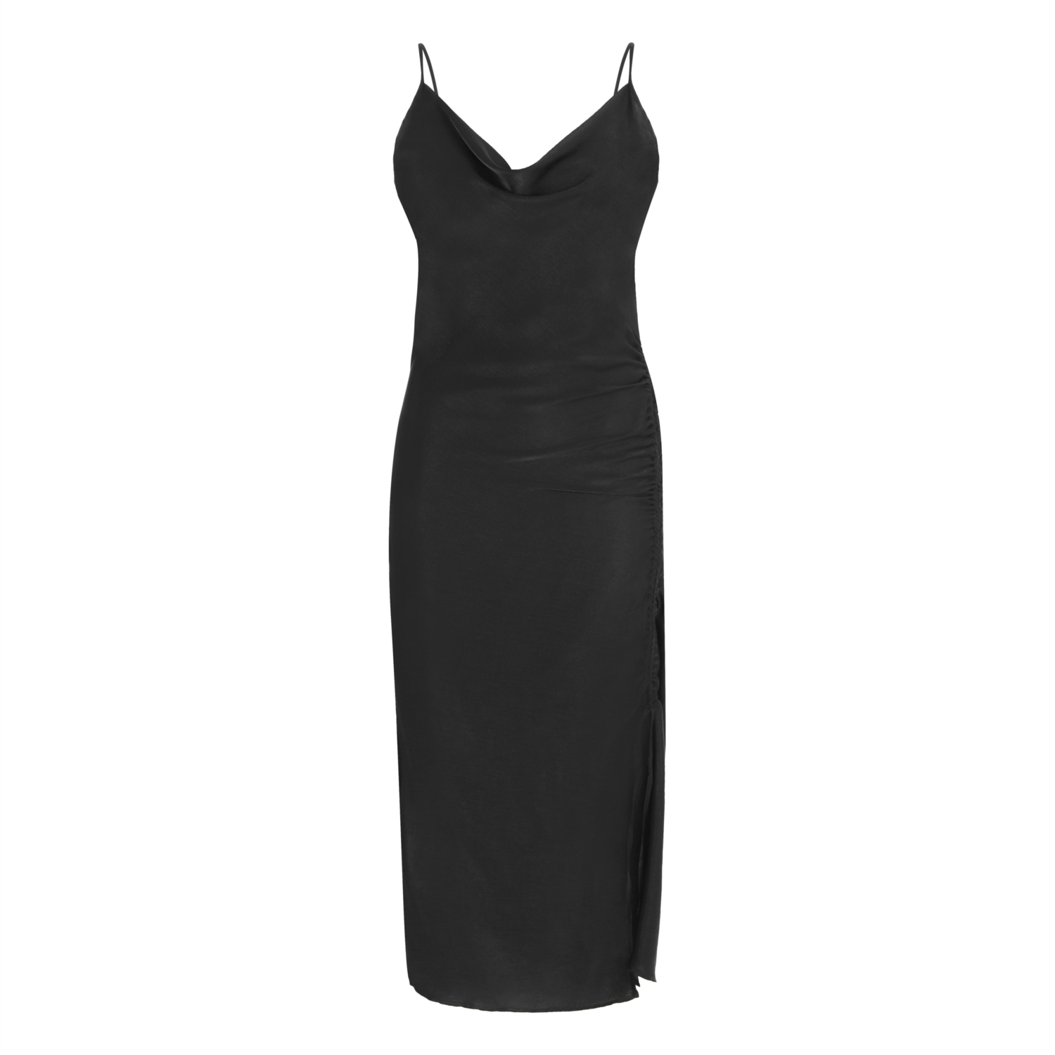 YANDAN BÜZGÜLÜ DEGAJE YAKA ASKILI MİDİ ELBİSE