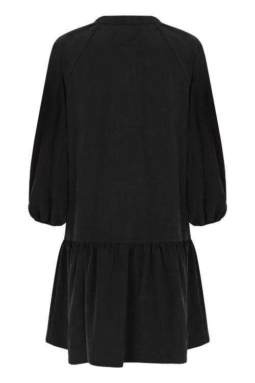  YAKASI İŞLEMELİ UZUN KOLLU MİNİ VOLANLI ELBİSE