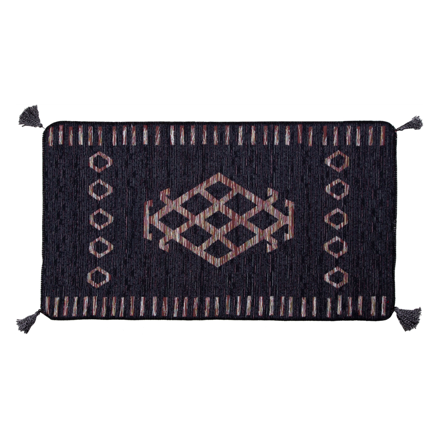 ETNİK KARE DESENLİ KİLİM SİYAH 80X150CM
