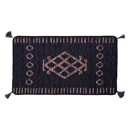  ETNİK KARE DESENLİ KİLİM SİYAH 80X150CM