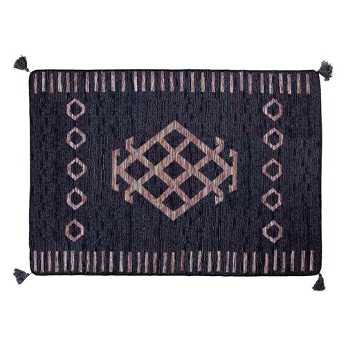  ETNİK KARE DESENLİ HALI SİYAH 120X180CM