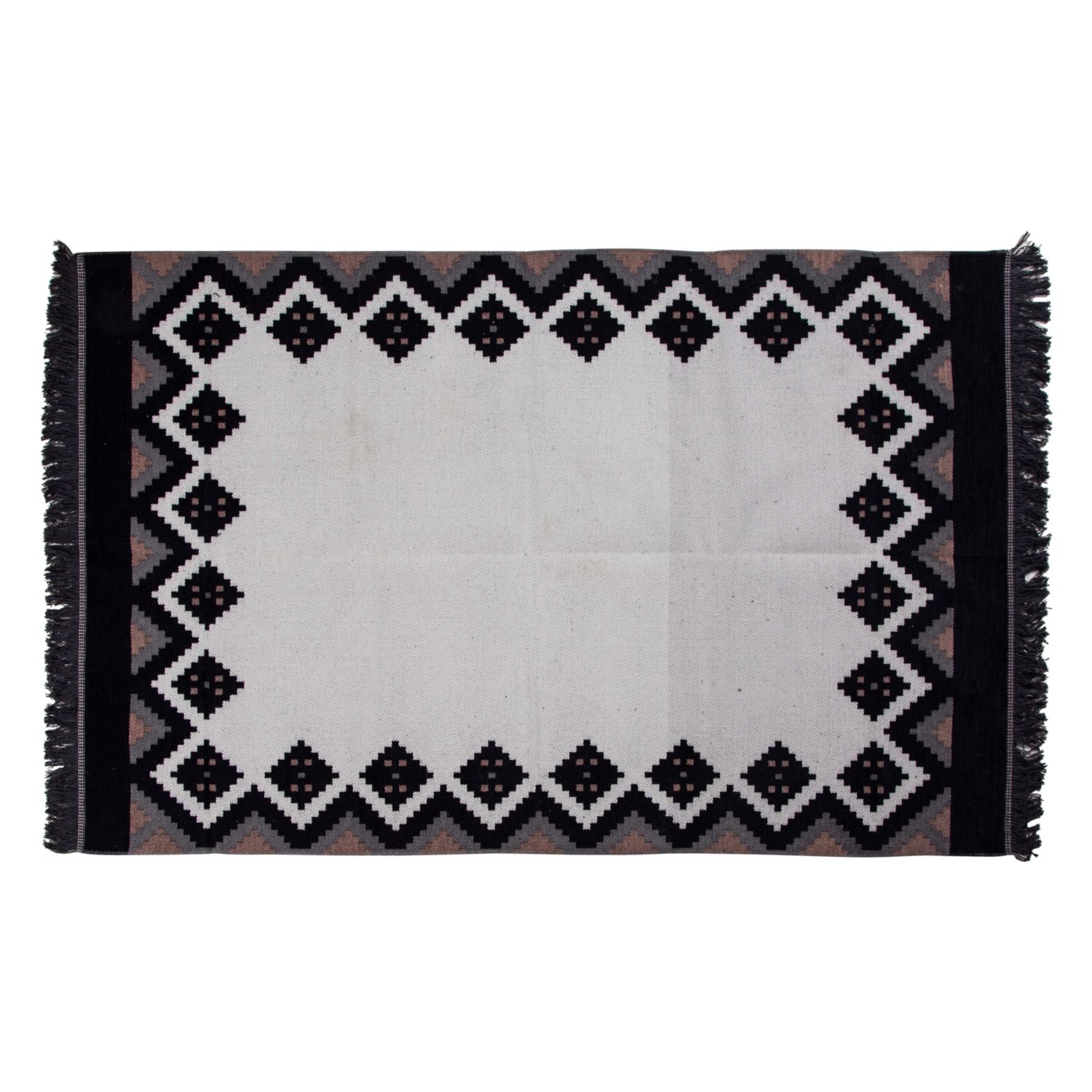 ETNİK ÇİFT TARAFLI HALI SİYAH BEYAZ 120X180CM