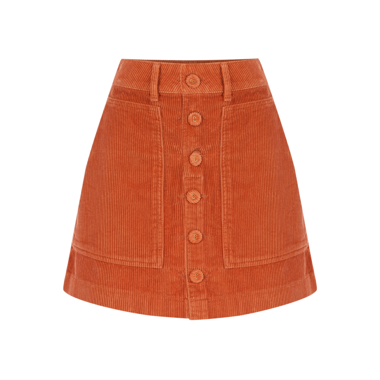 ÖNÜ DÜĞMELİ KADİFE MİNİ ETEK