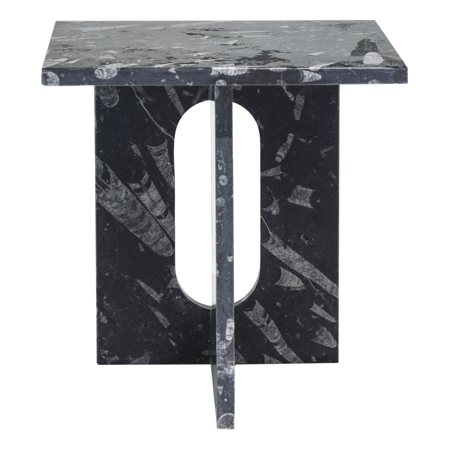 ALL MARBLE 3 AYAKLI FOSSIL SİYAH SEHPA