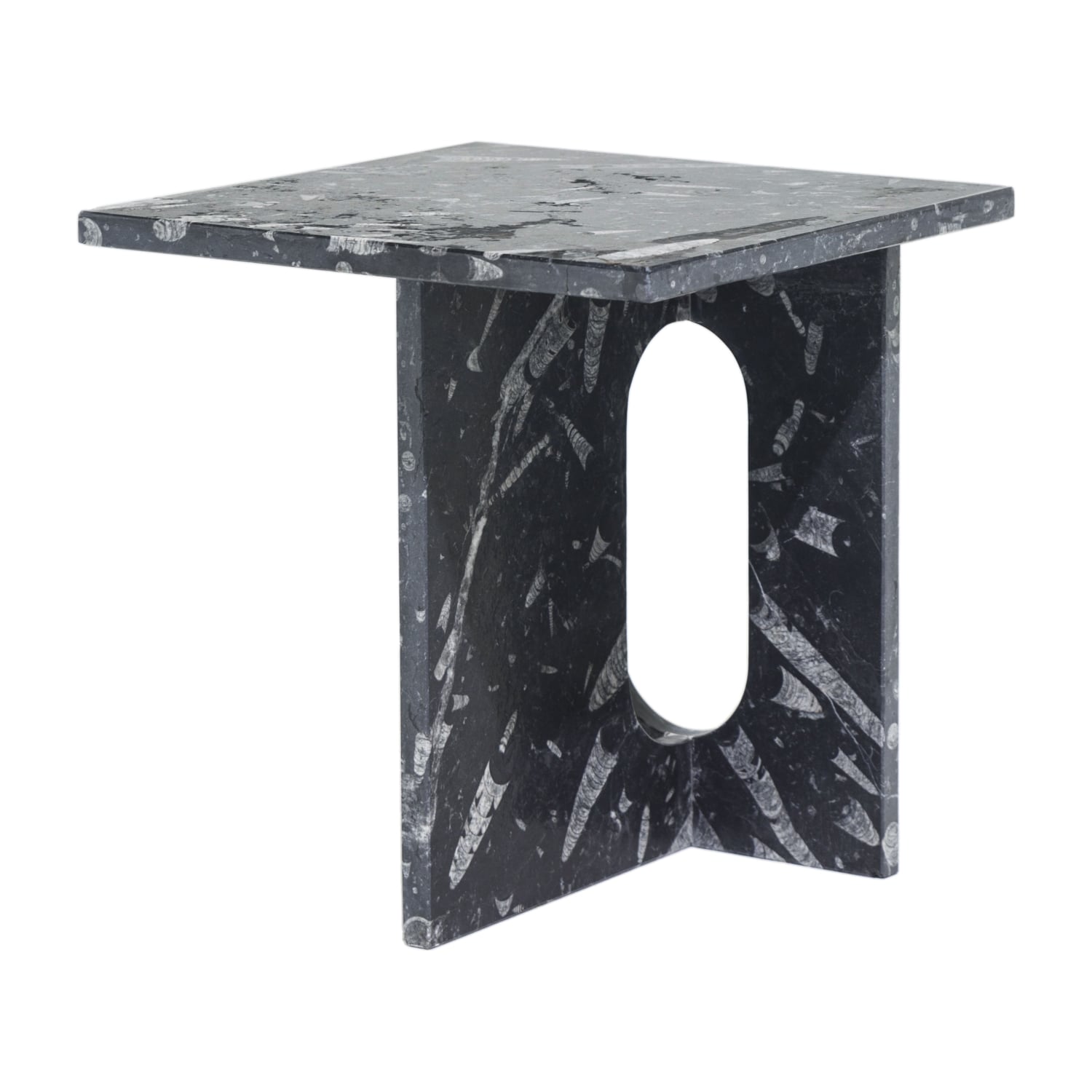 ALL MARBLE 3 AYAKLI FOSSIL SİYAH SEHPA