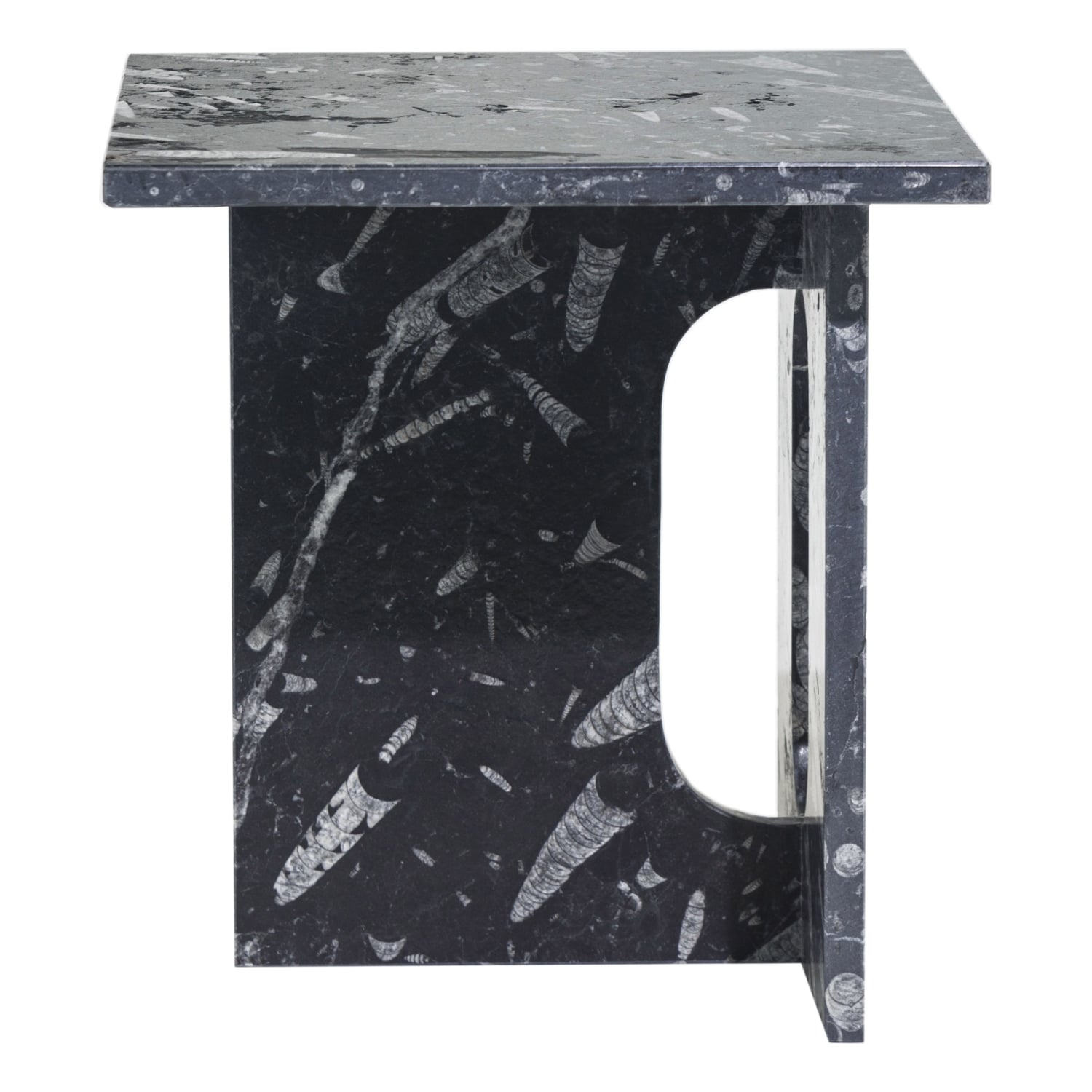 ALL MARBLE 3 AYAKLI FOSSIL SİYAH SEHPA