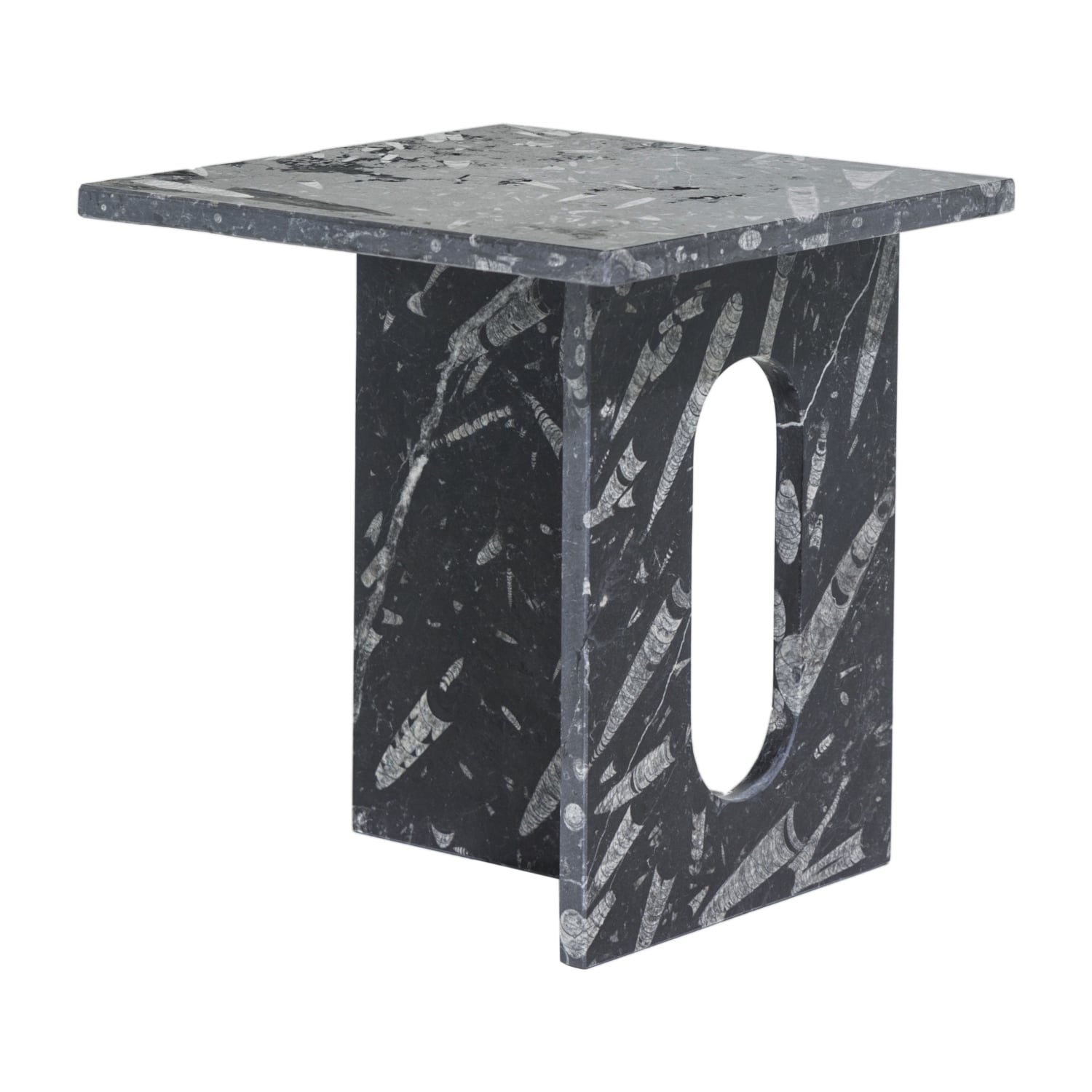 ALL MARBLE 3 AYAKLI FOSSIL SİYAH SEHPA