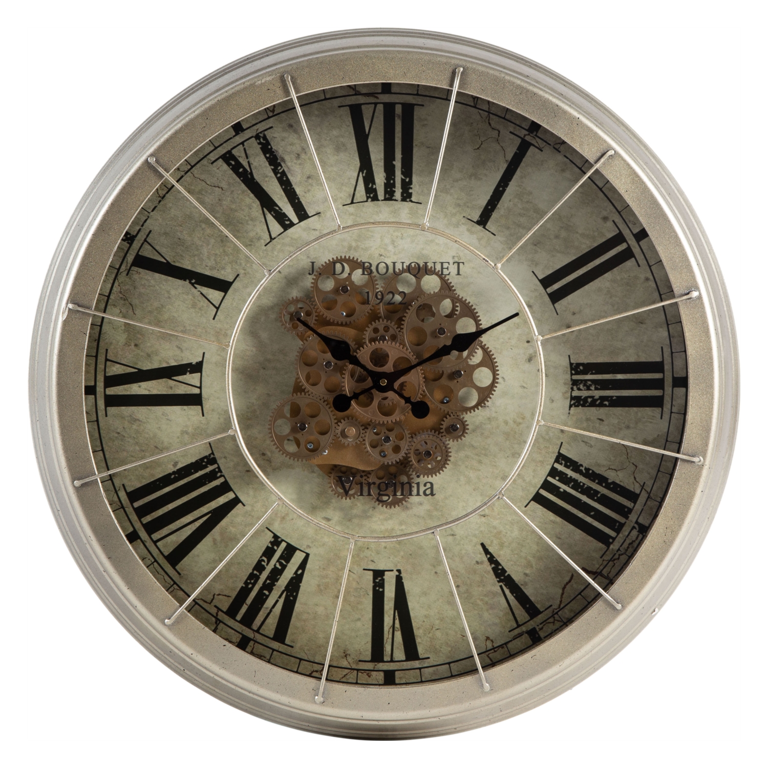 GRASSE METAL YUVARLAK DUVAR SAATİ GÜMÜŞ ÇARK 80CM