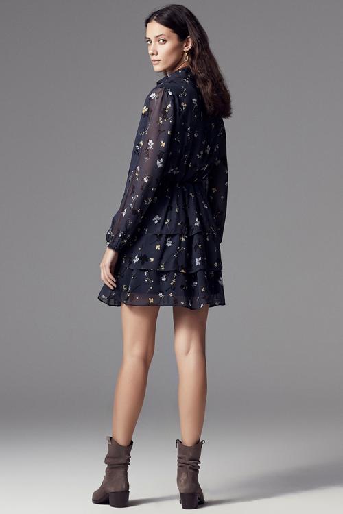  V YAKA VOLANLI MİNİ KLOŞ ELBİSE