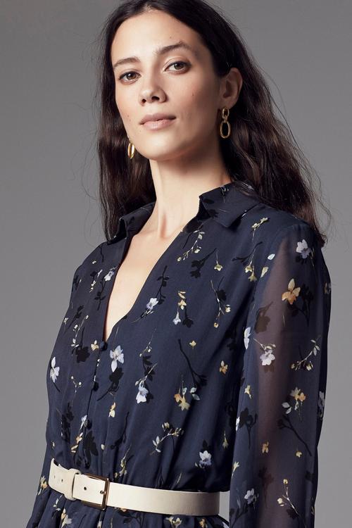  V YAKA VOLANLI MİNİ KLOŞ ELBİSE