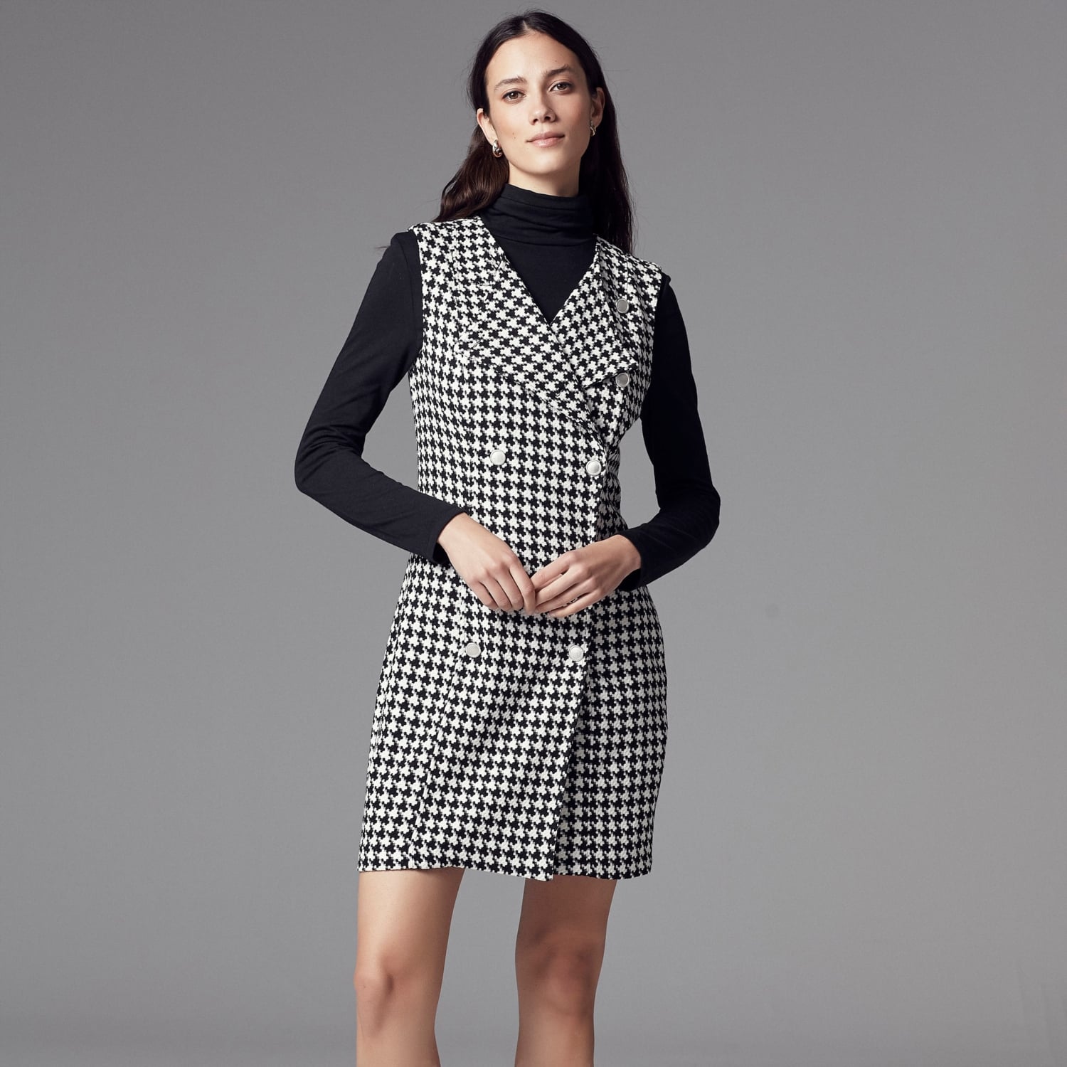 KAZAYAĞI DESENLİ KRUVAZE MİNİ KOLSUZ ELBİSE