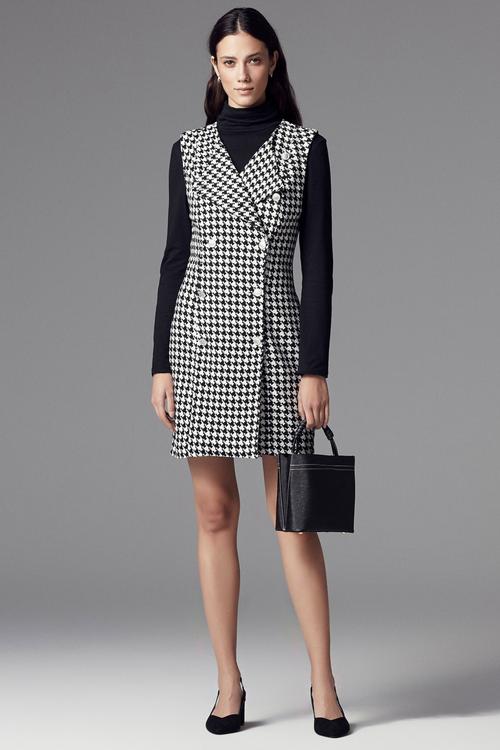  KAZAYAĞI DESENLİ KRUVAZE MİNİ KOLSUZ ELBİSE