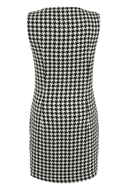  KAZAYAĞI DESENLİ KRUVAZE MİNİ KOLSUZ ELBİSE