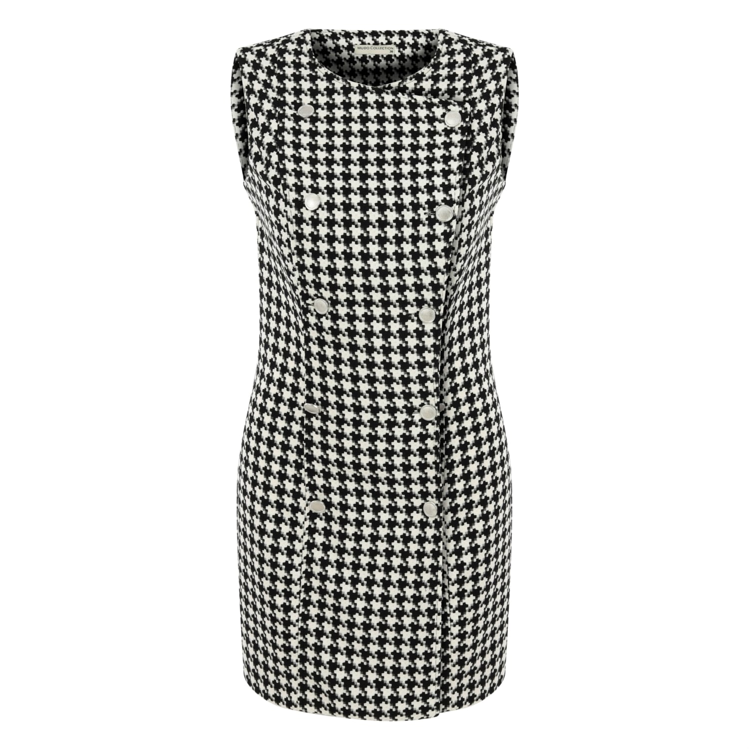 KAZAYAĞI DESENLİ KRUVAZE MİNİ KOLSUZ ELBİSE