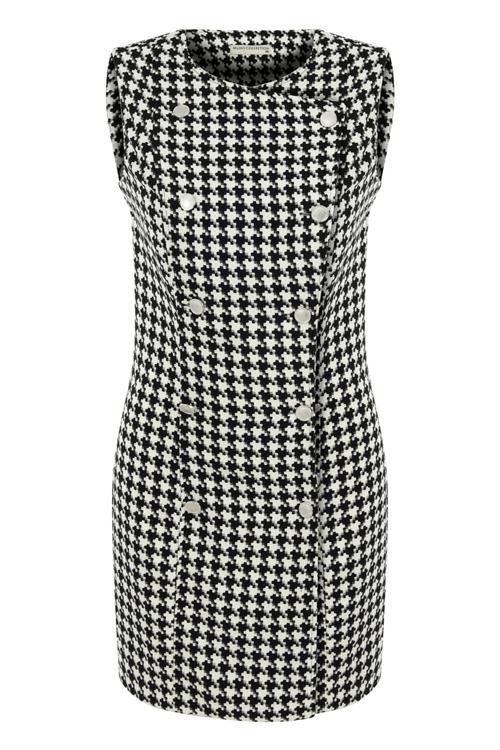  KAZAYAĞI DESENLİ KRUVAZE MİNİ KOLSUZ ELBİSE