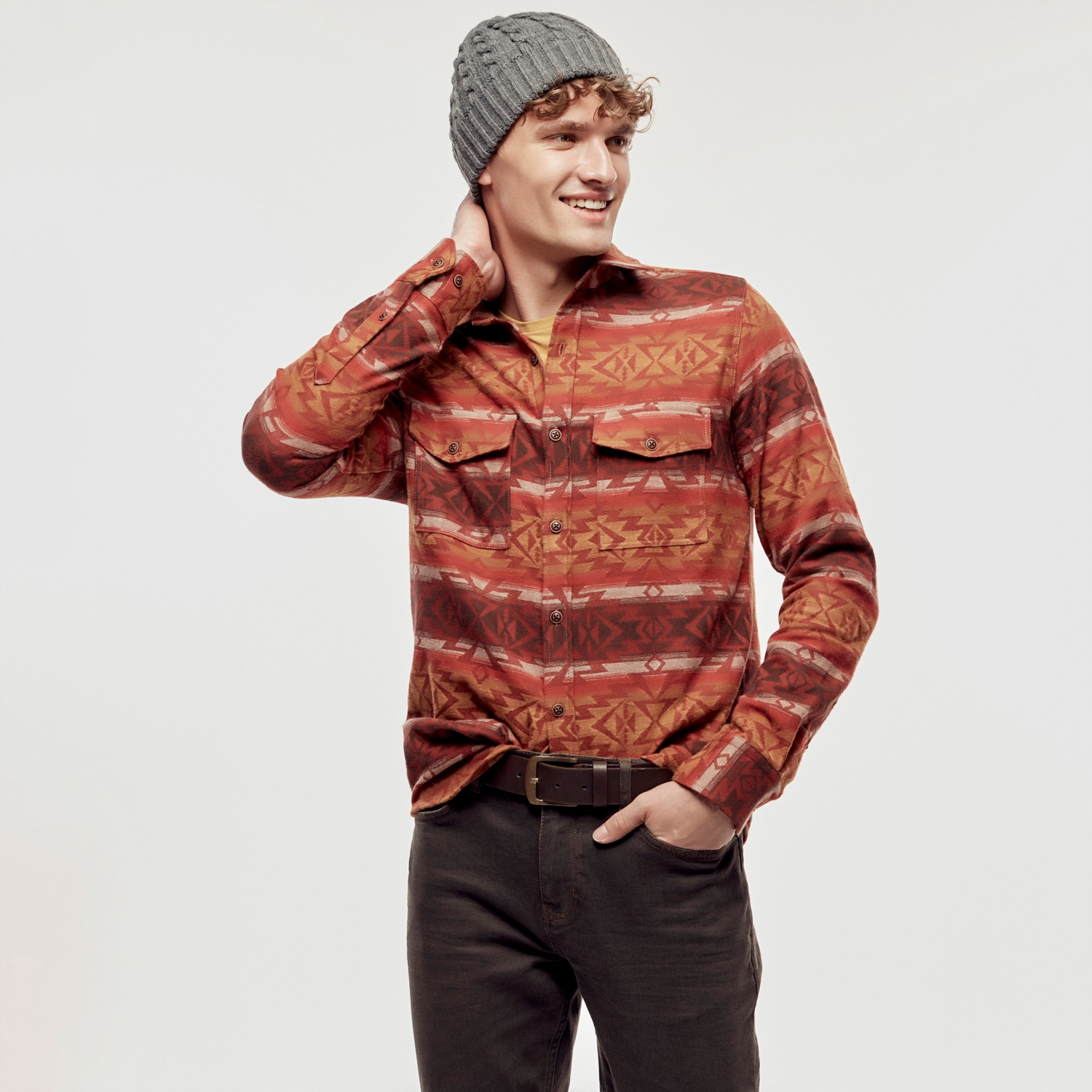 ETNİK DESENLİ PAMUK GÖMLEK