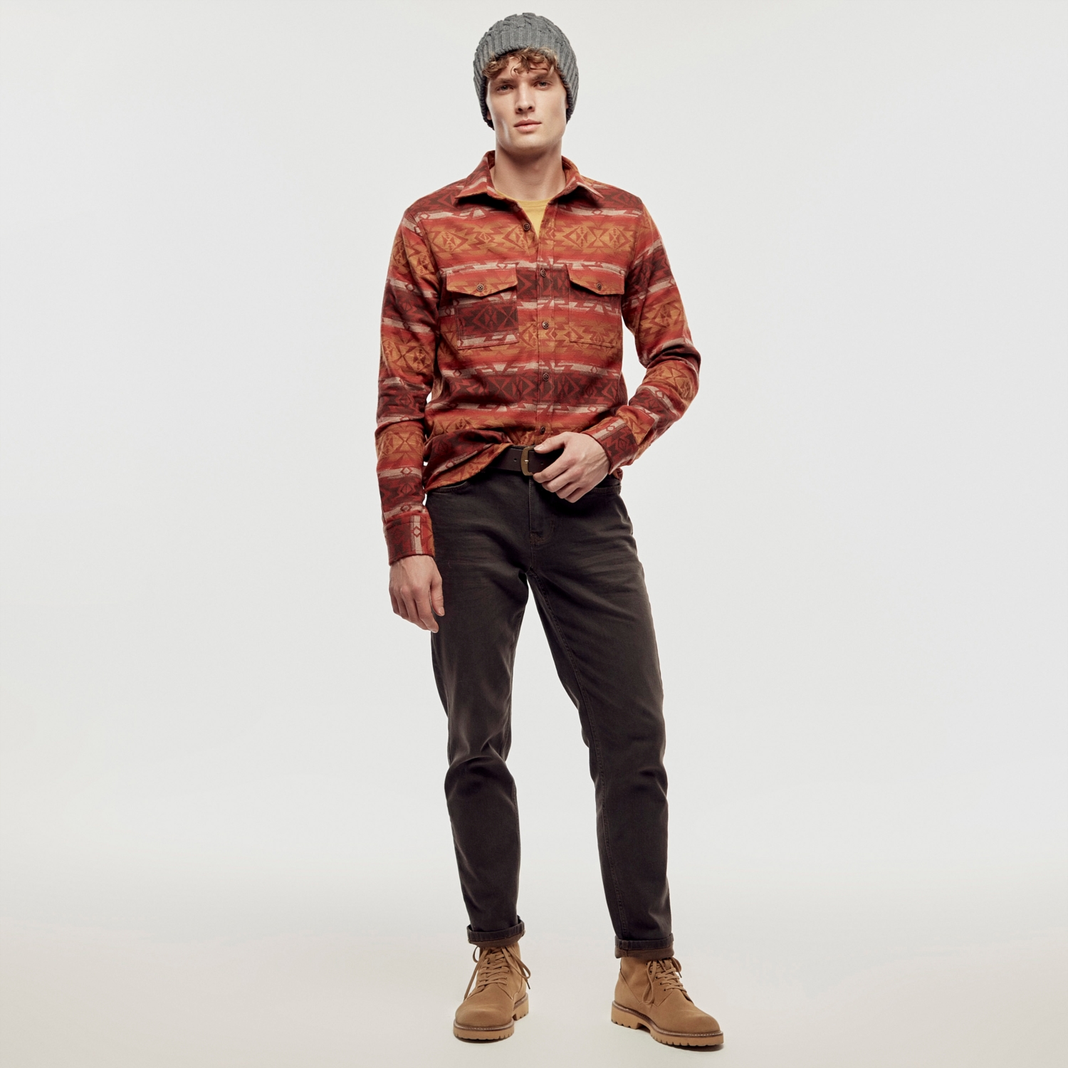 ETNİK DESENLİ PAMUK GÖMLEK