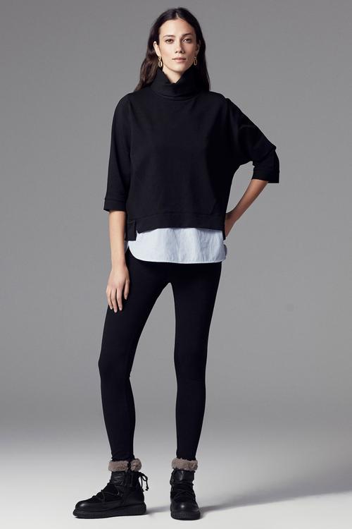  DİK YAKA GÖMLEK DETAYLI PAMUKLU SWEATSHIRT