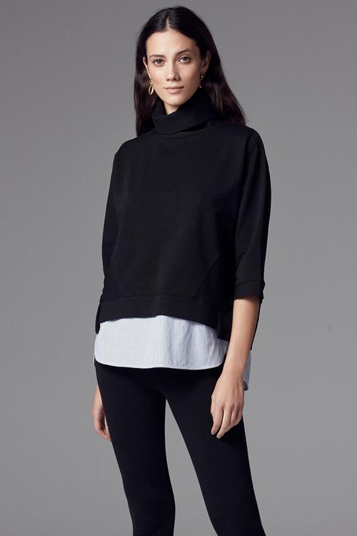  DİK YAKA GÖMLEK DETAYLI PAMUKLU SWEATSHIRT