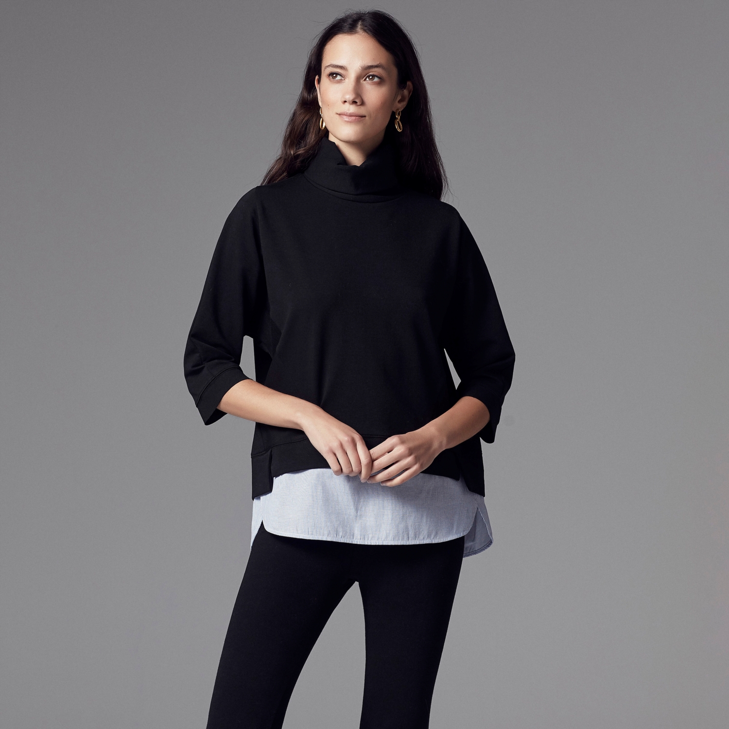 DİK YAKA GÖMLEK DETAYLI PAMUKLU SWEATSHIRT