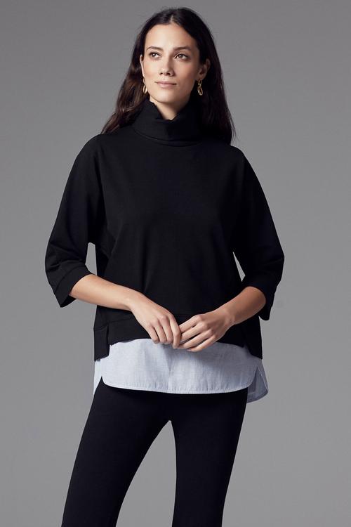  DİK YAKA GÖMLEK DETAYLI PAMUKLU SWEATSHIRT