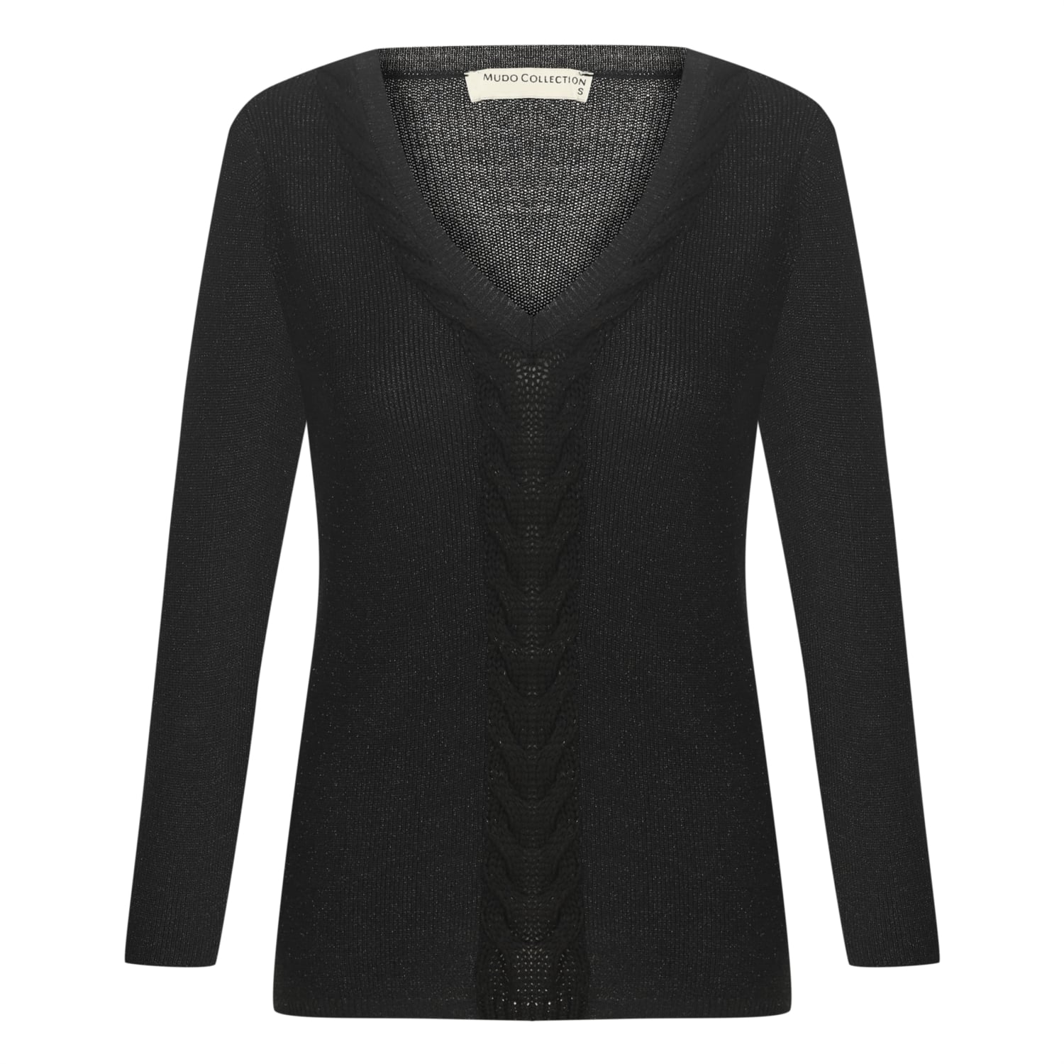 V YAKA ÖRGÜ DETAYLI SİMLİ KAZAK