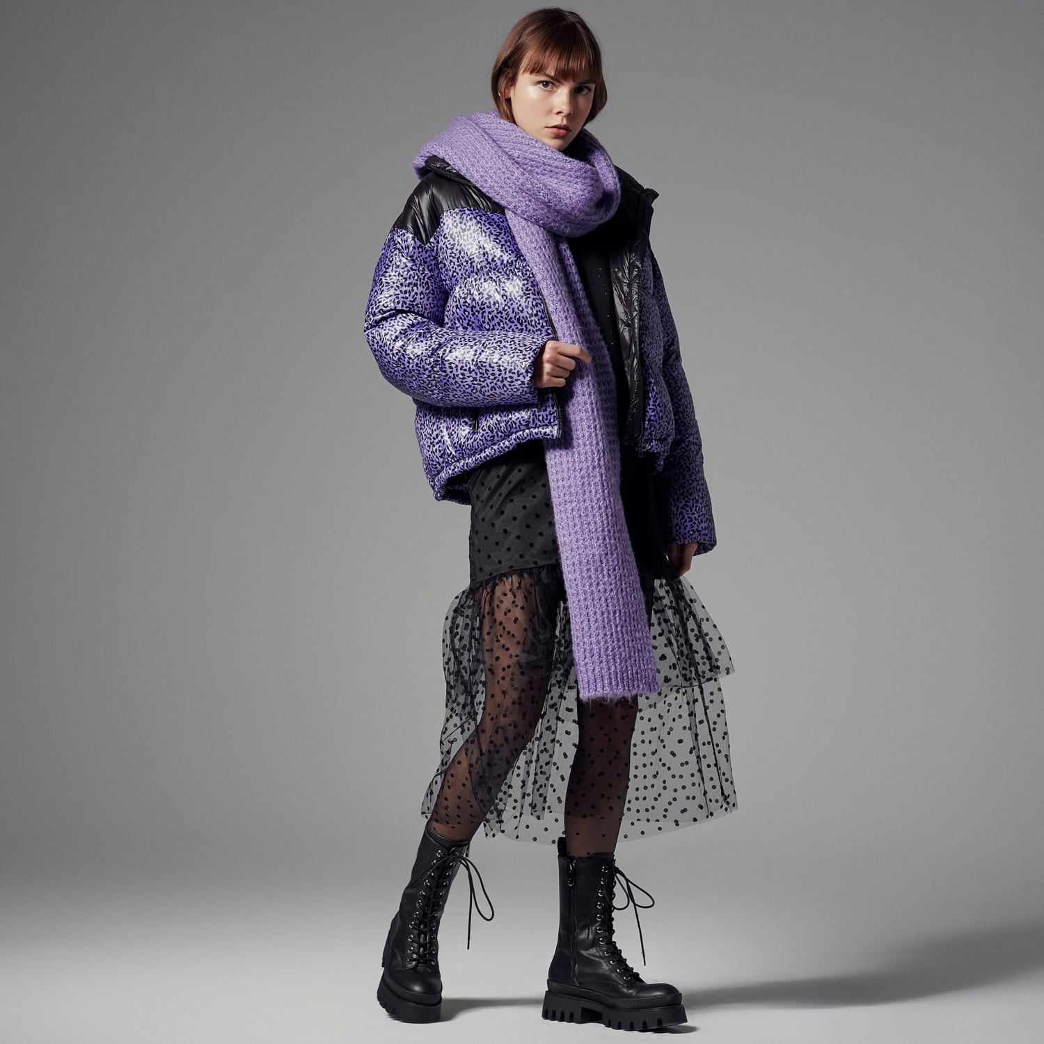 DİK YAKA LEOPAR DESENLİ PUFFER ŞİŞME MONT