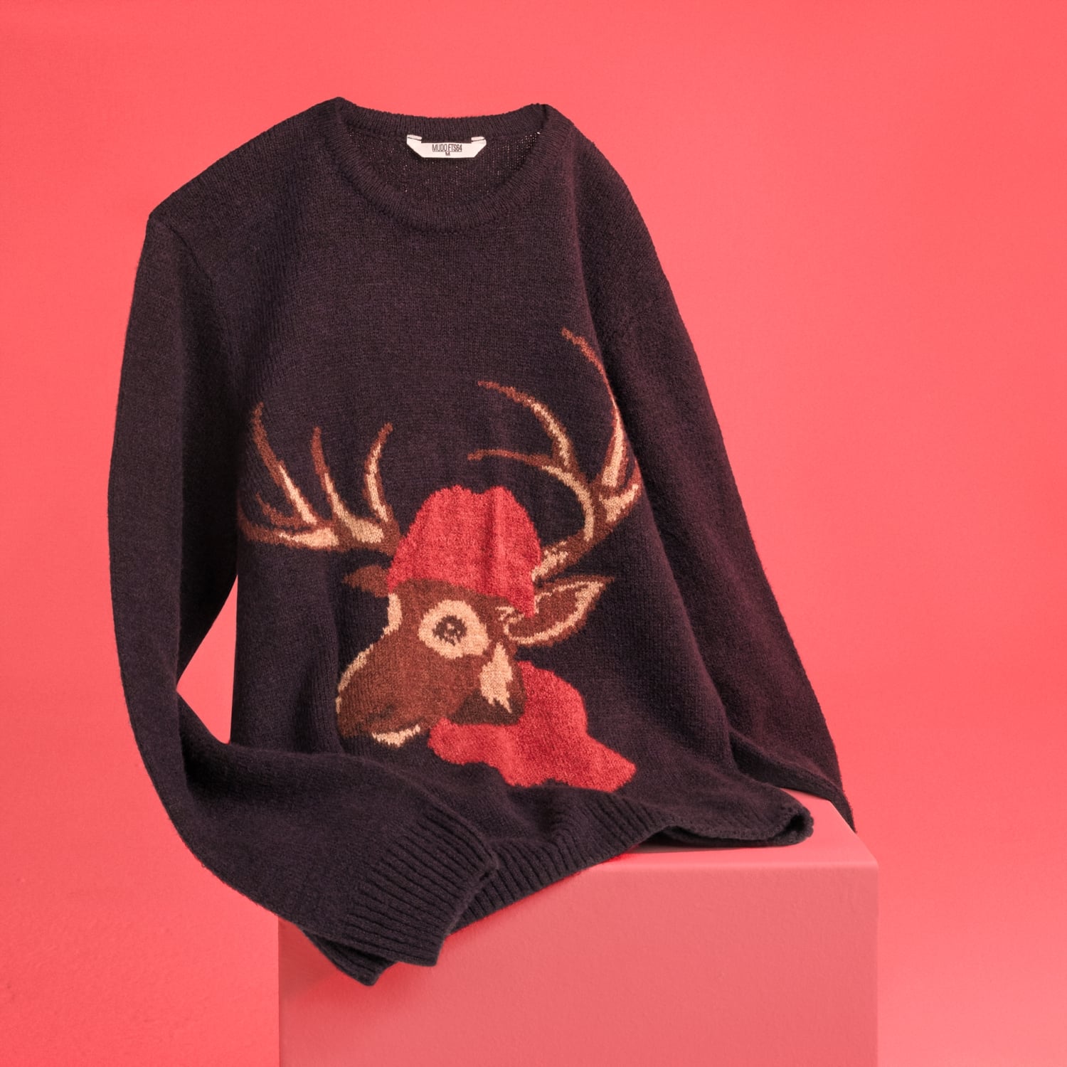 GEYİK DESENLİ UNISEX BİSİKLET YAKA KAZAK