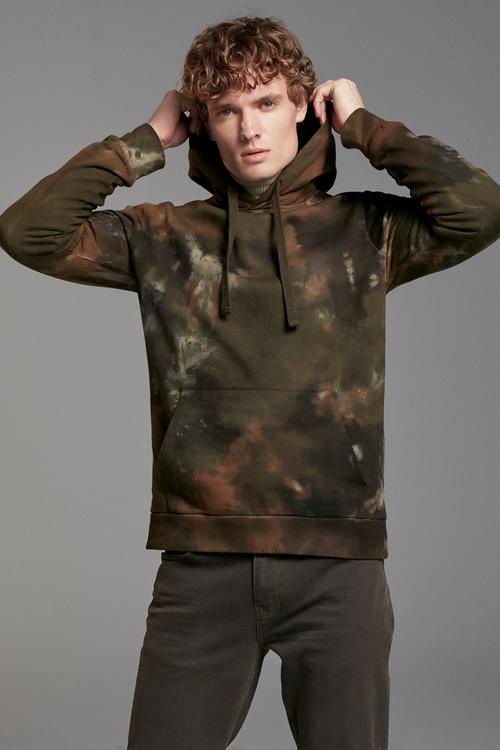  TIE DYE BASKILI KAPÜŞONLU SWEATSHIRT