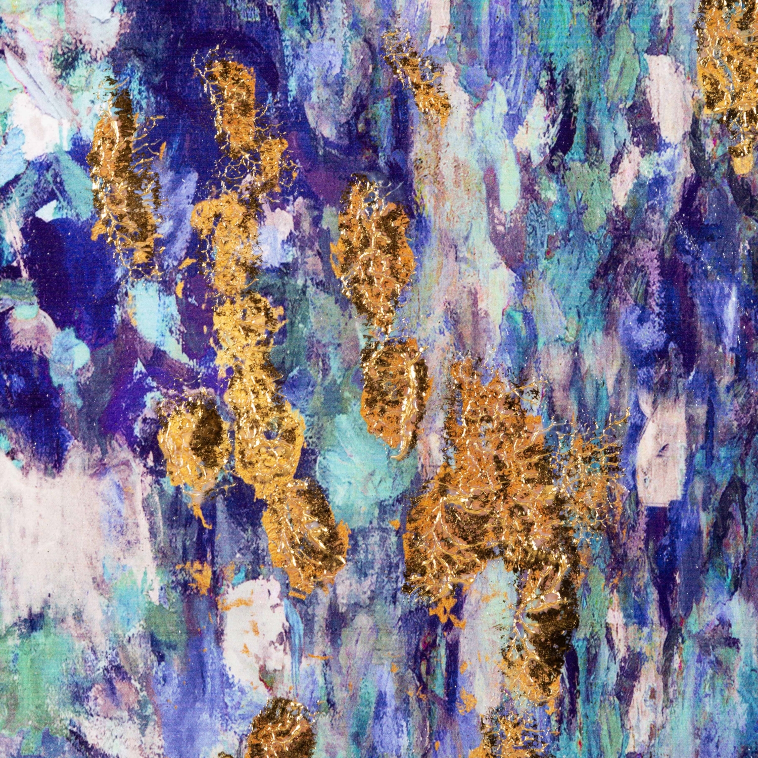 BLUE-GOLD ABSTRACT DOKULU VARAK TABLO 70X100CM