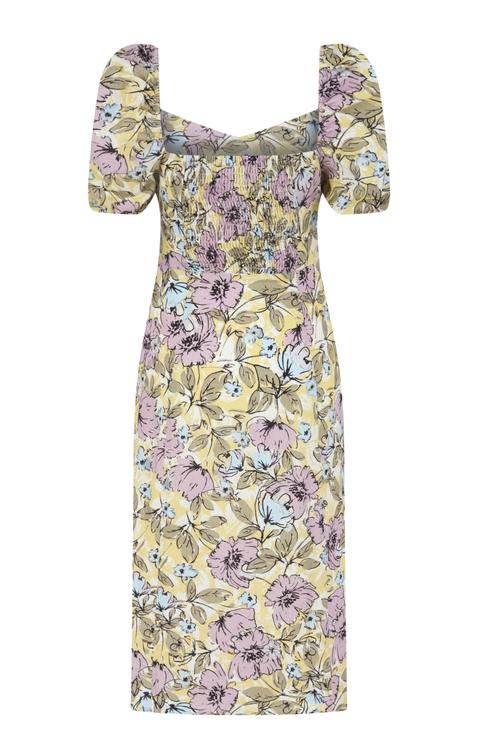  ÇİÇEKLİ KARPUZ KOL PAMUK-KETEN MİNİ ELBİSE