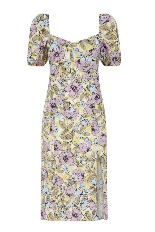  ÇİÇEKLİ KARPUZ KOL PAMUK-KETEN MİNİ ELBİSE