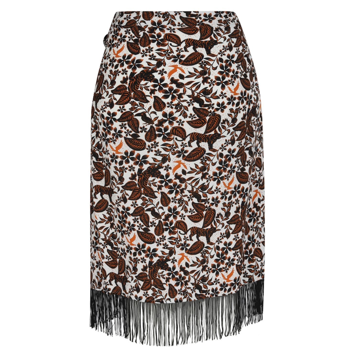 ETNİK DESENLİ PÜSKÜLLÜ KRUVAZE MİDİ ETEK