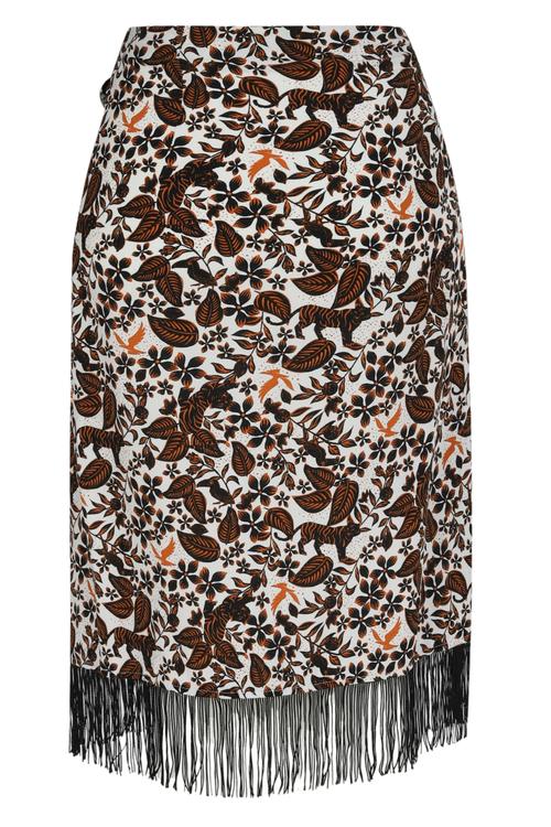  ETNİK DESENLİ PÜSKÜLLÜ KRUVAZE MİDİ ETEK