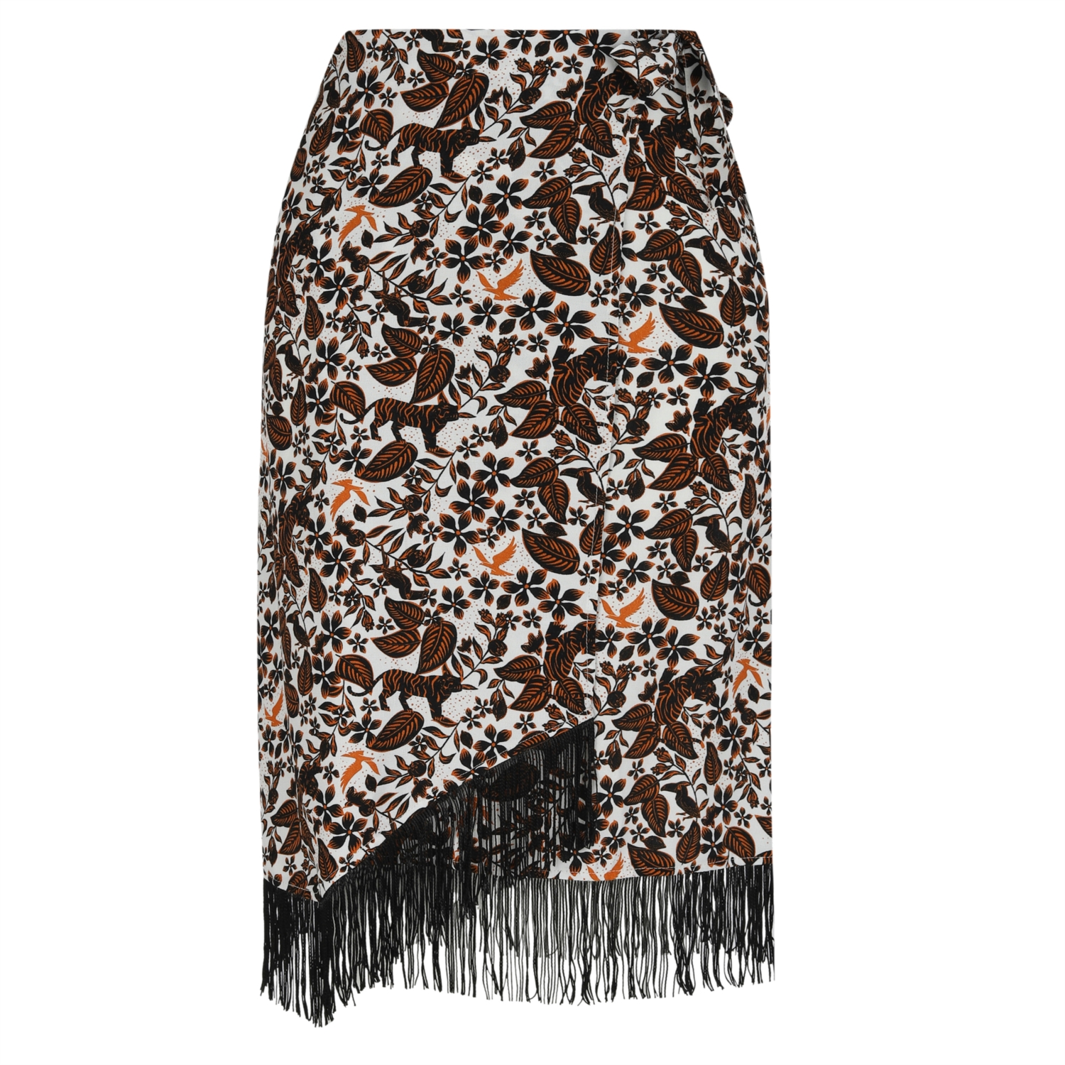 ETNİK DESENLİ PÜSKÜLLÜ KRUVAZE MİDİ ETEK