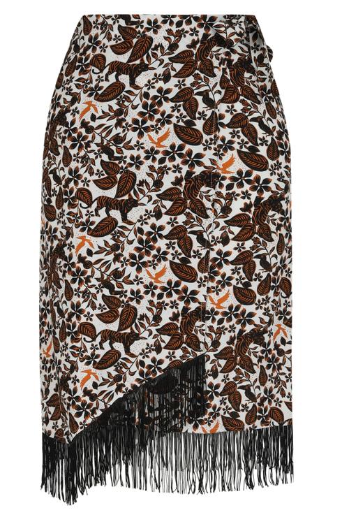  ETNİK DESENLİ PÜSKÜLLÜ KRUVAZE MİDİ ETEK