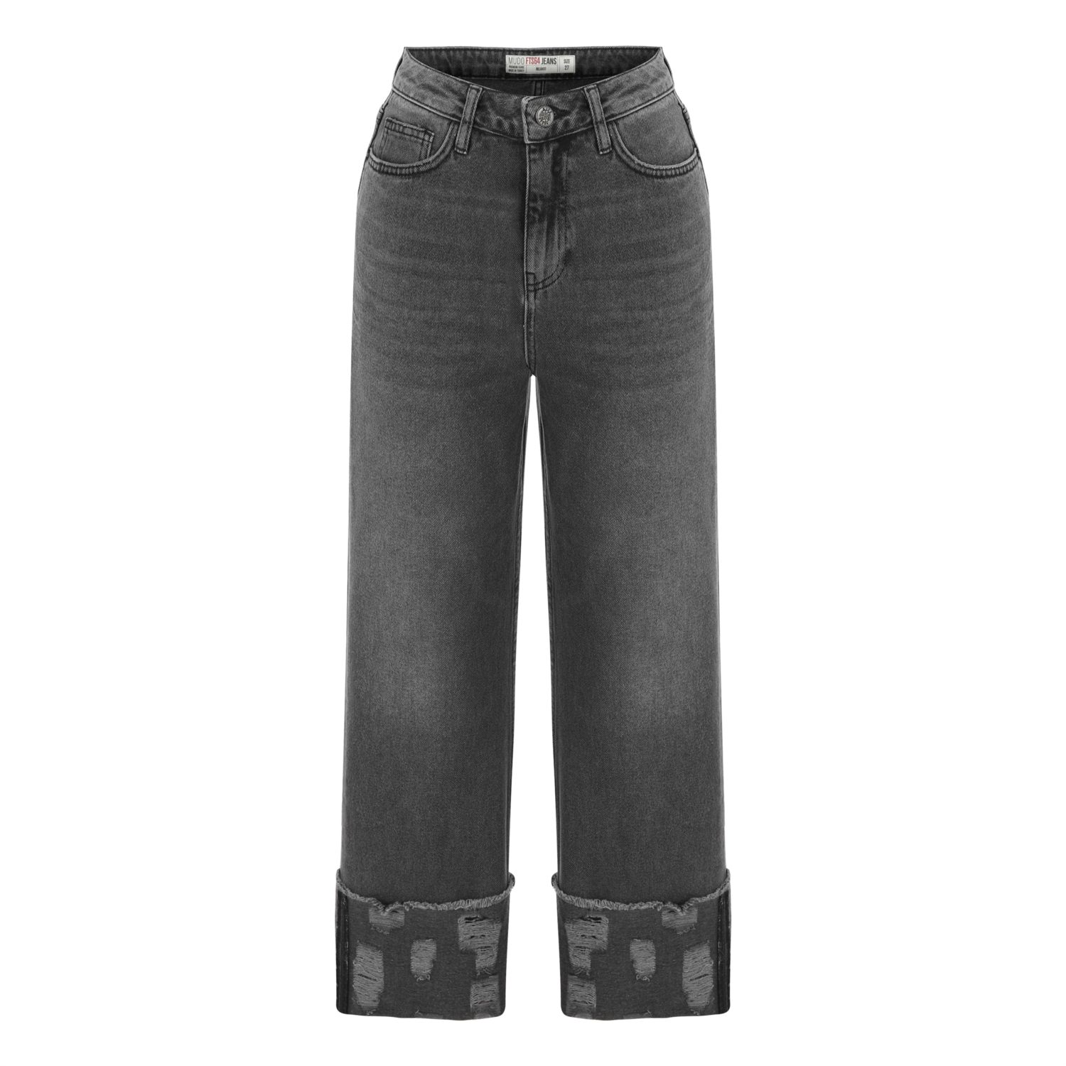 PAÇASI KATLAMA DETAYLI RAHAT KESİM JEAN PANTOLON